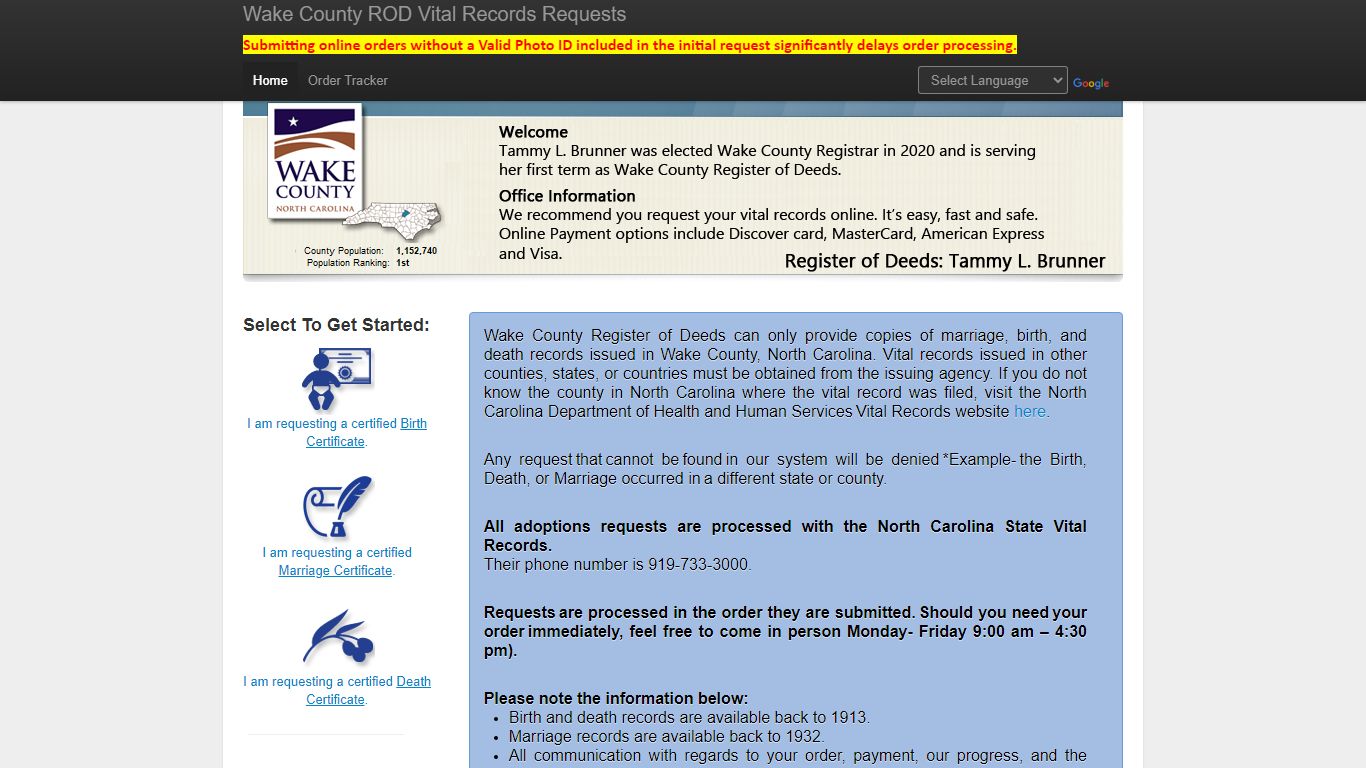 Wake County Register of Deeds Vital Records Requests